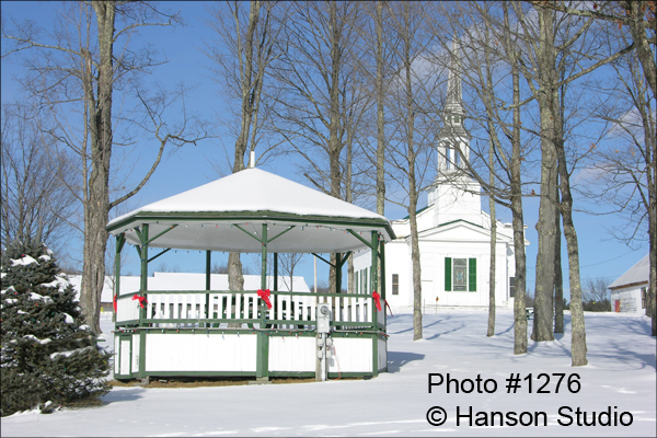 Lunenburg, VT - Gazebo and Church - Winter